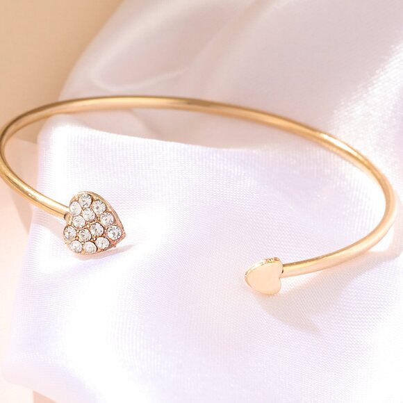 3/$35 Gold Plated Bangle Bracelet Double Heart Rhinestone Diamond Crystal - Picture 5 of 5